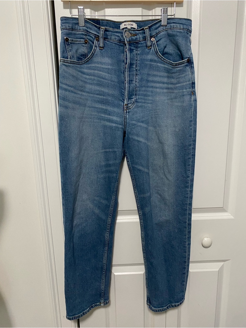 Re/Done Button Fly Blue Classic Straight Leg Jeans